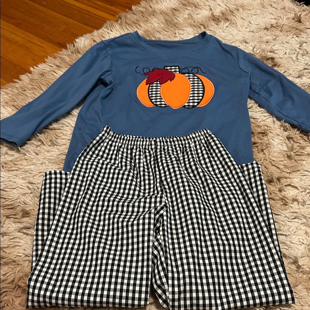Blue Pumpkin Top and Checkered Pants Set